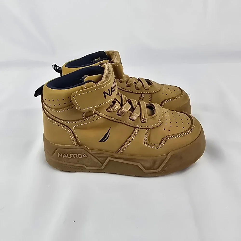 Nautica Hardyn T High Top Sneakers Kids Size 7 Wheat Tan Hook Loop Casual Shoes